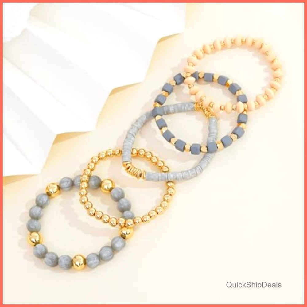 Stretch Beaded Bracelets Set Stackable Crystal Go… - image 4